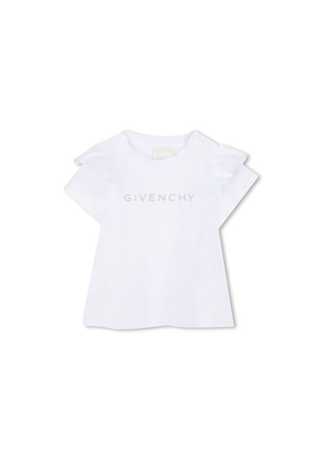 T-Shirt Bianca Con Logo e Rouches GIVENCHY KIDS | H3066410P